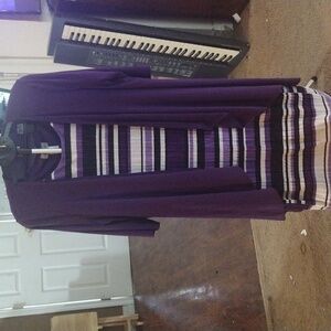 Purple and white striped dress with shawl